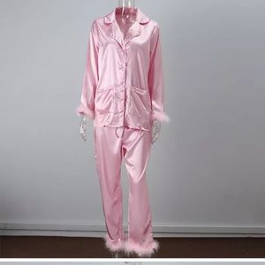 Pink pajama pj satin feather size S/M brand new
